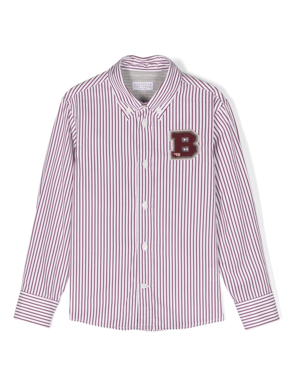 Brunello Cucinelli Kids 标贴条纹棉衬衫 - 白色