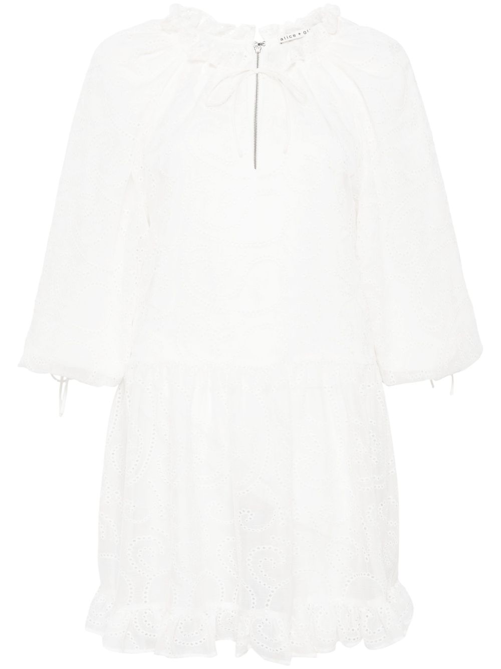 alice + olivia Sherrie 刺绣迷你连衣裙 - 白色