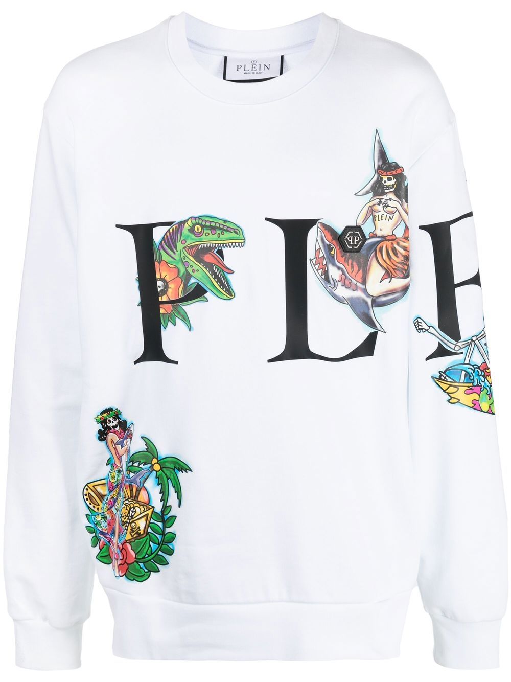 Philipp Plein logo印花圆领卫衣 - 白色