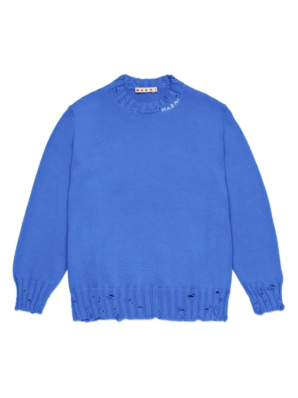 Marni Kids logo刺绣撕裂效果毛衣 - 蓝色