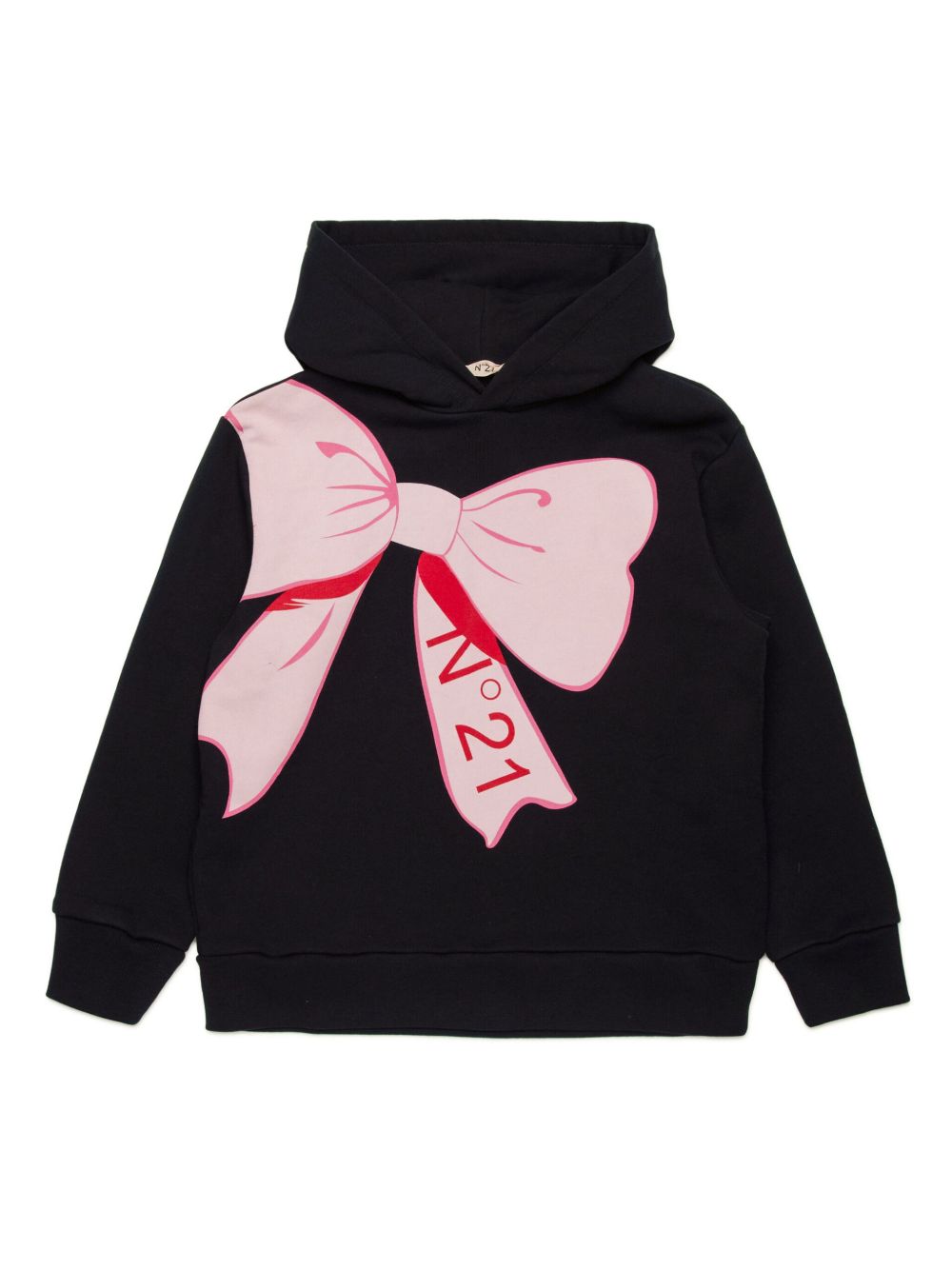 Nº21 Kids 蝴蝶结印花棉连帽衫 - 黑色