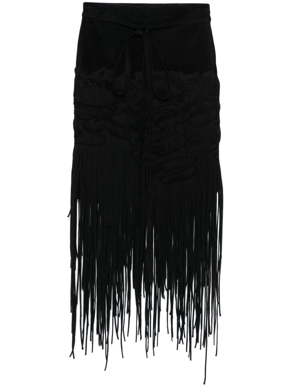 Saint Laurent Pre-Owned 流苏中长半身裙（2010年代典藏款） - 黑色