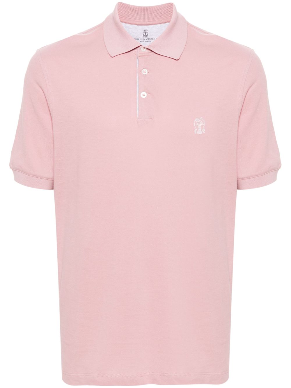 Brunello Cucinelli logo印花珠地布棉polo衫 - 粉色