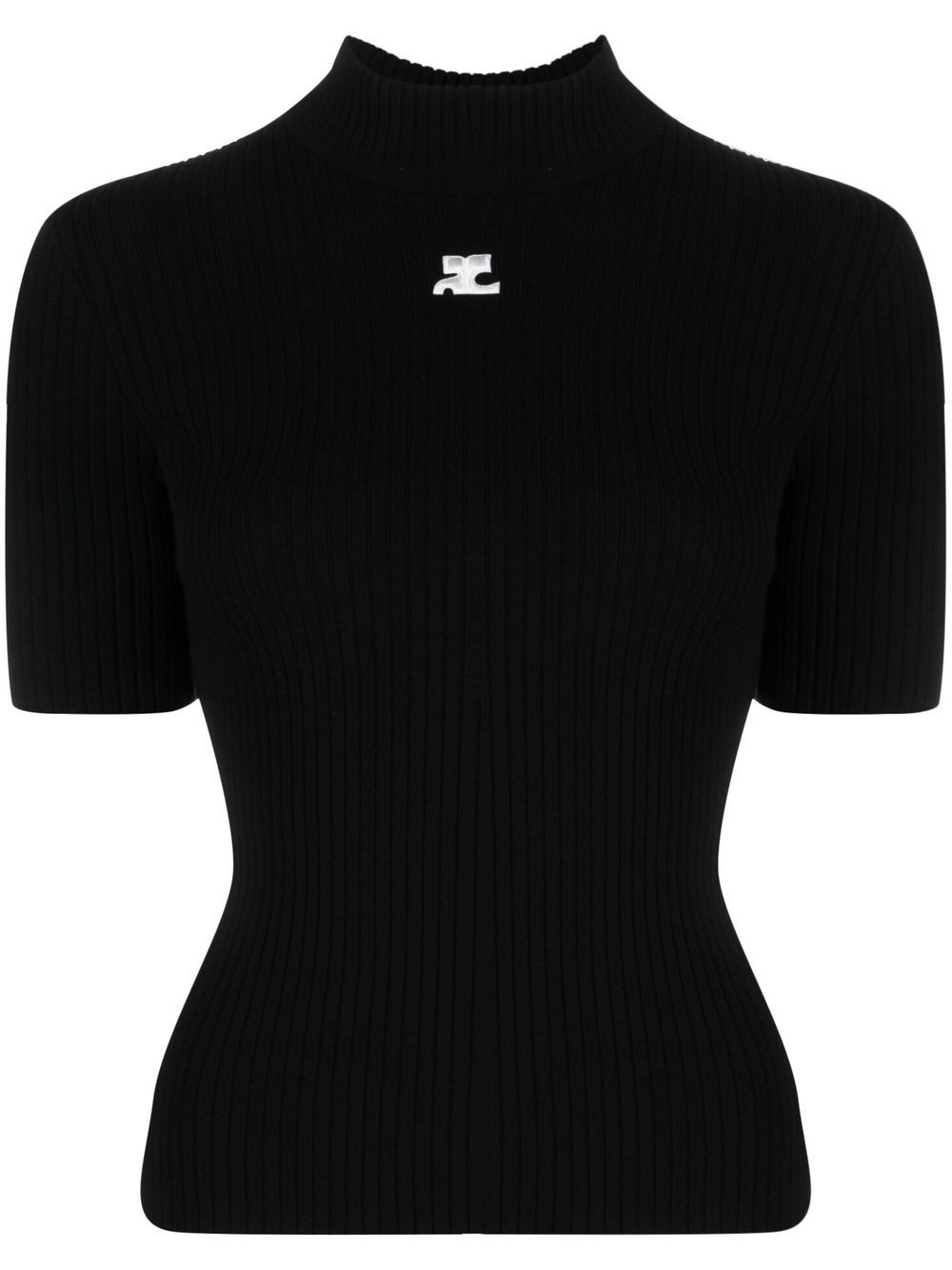 Courrèges logo印花针织上衣 - 黑色