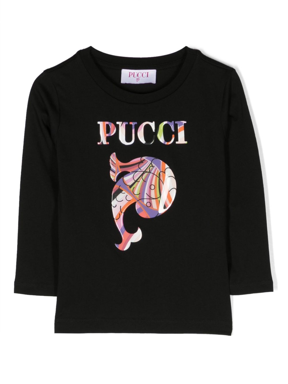 PUCCI Junior logo印花长袖T恤 - 黑色