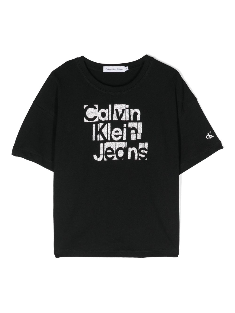 Calvin Klein Kids 亮片金葱logo T恤 - 黑色
