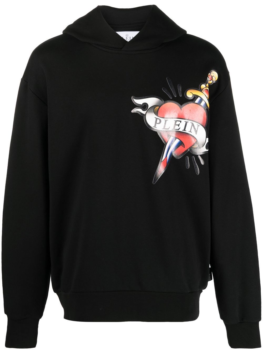 Philipp Plein 爱心与匕首印花连帽衫 - 黑色
