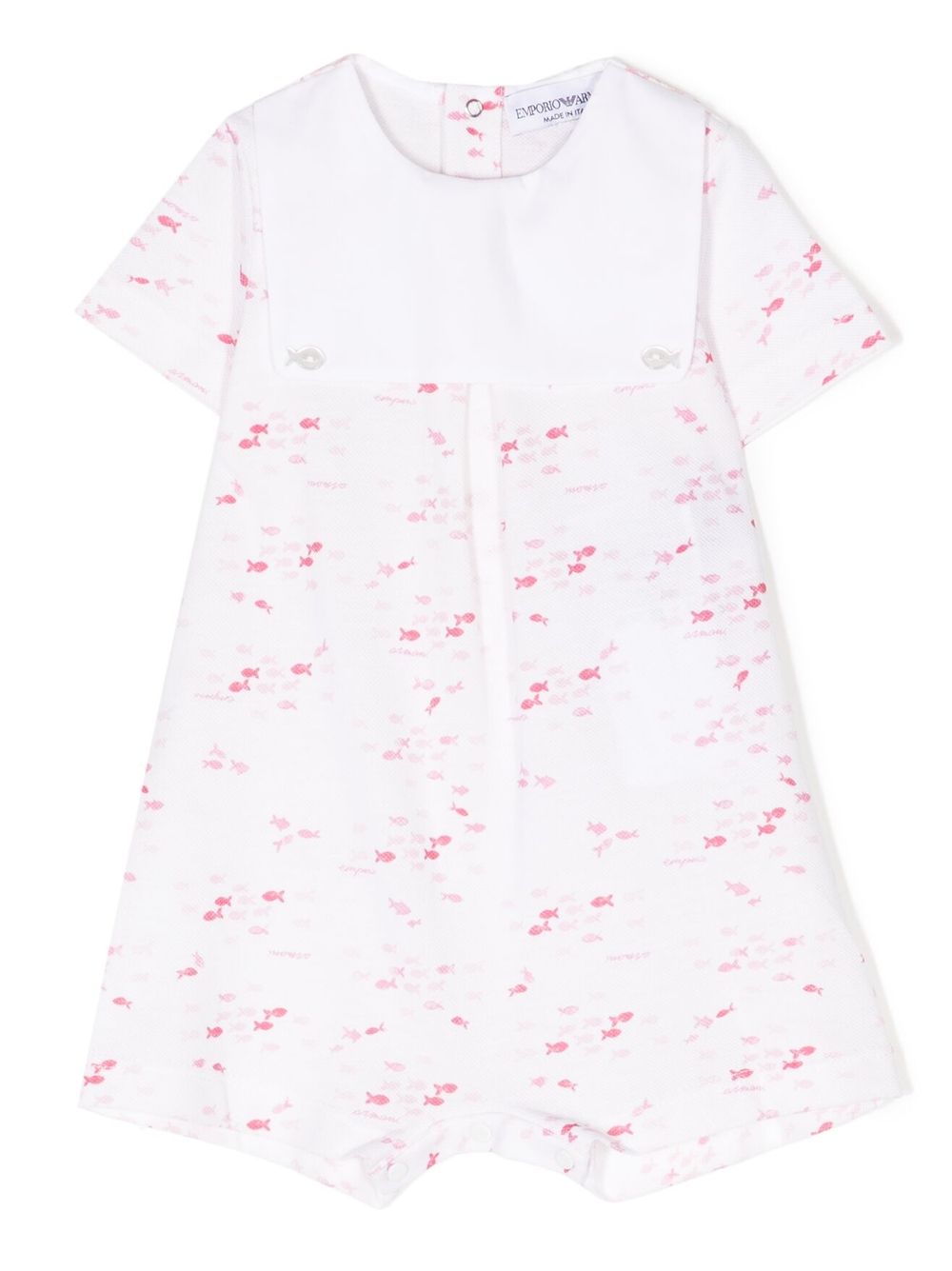 Emporio Armani Kids 棉大面积小鱼印花连体衣 - 白色