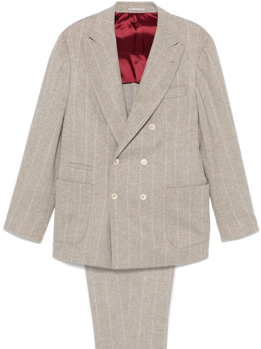 Brunello Cucinelli 细条纹西装套装 - 中性色