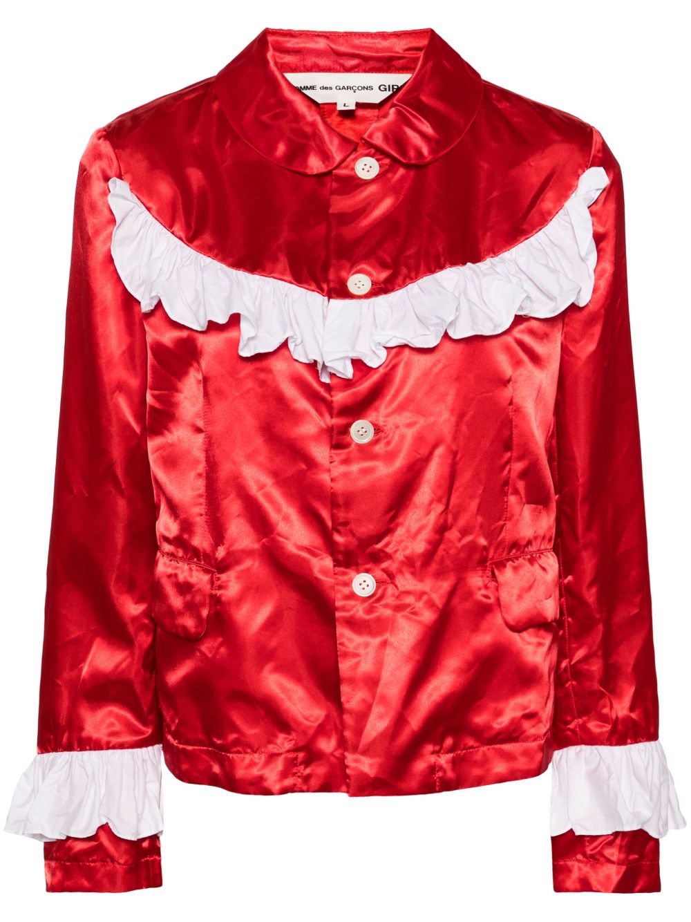 Comme Des Garçons Girl 荷叶边贴花缎面夹克 - 红色