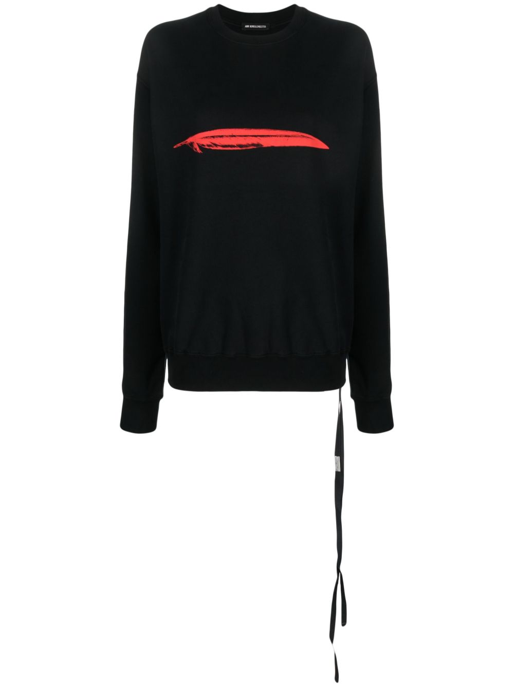 Ann Demeulemeester 羽毛印花棉卫衣 - 黑色