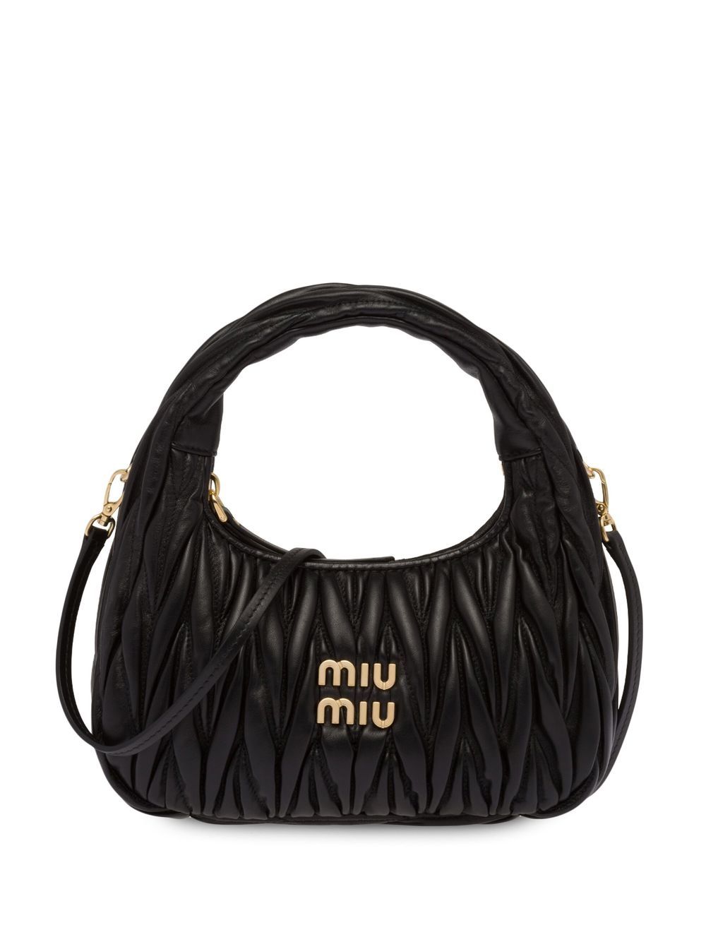 Miu Miu Wander 迷你马特拉塞凸纹单肩包 - 黑色
