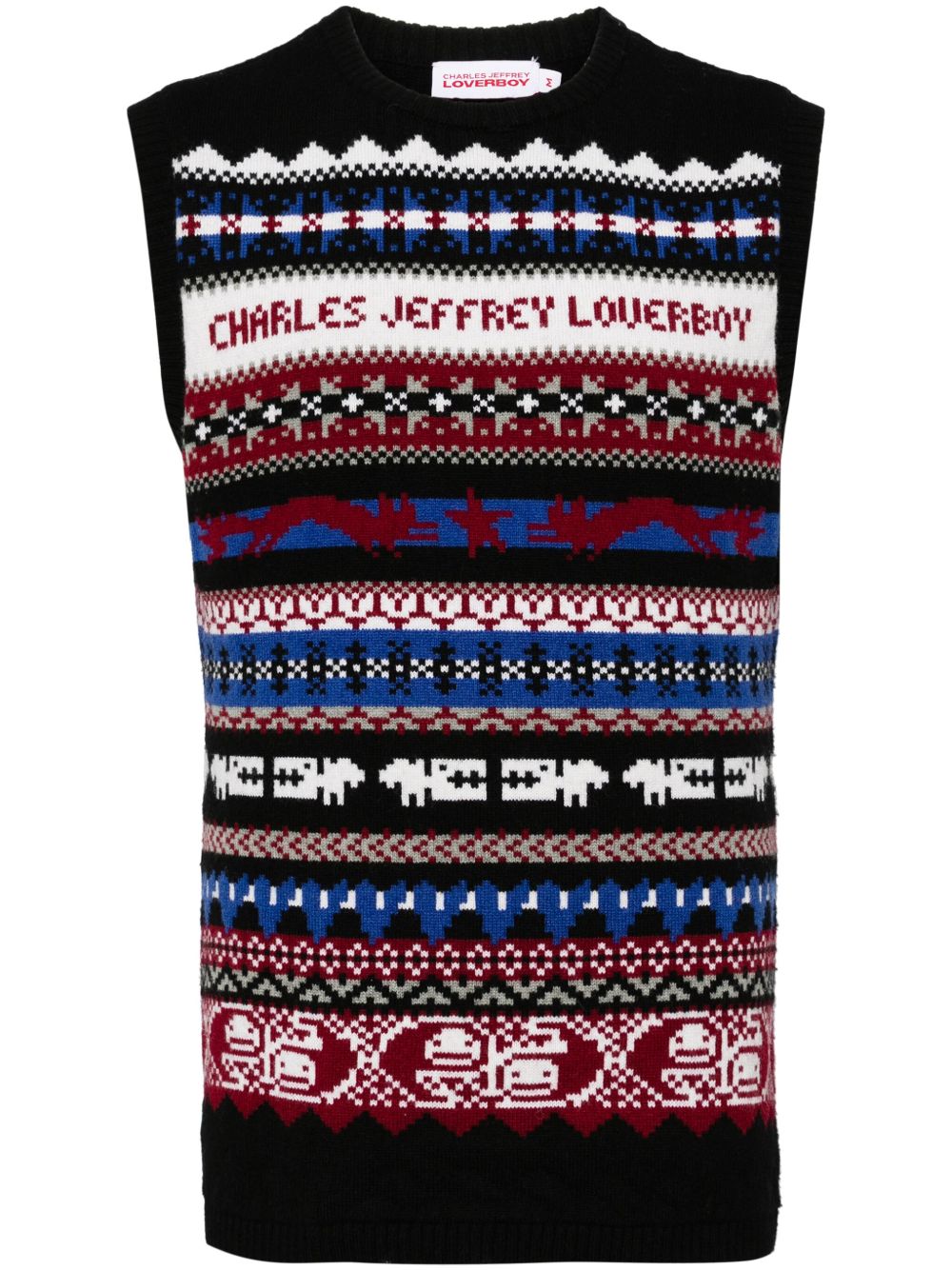 Charles Jeffrey Loverboy 费尔岛式嵌花针织上衣 - 黑色
