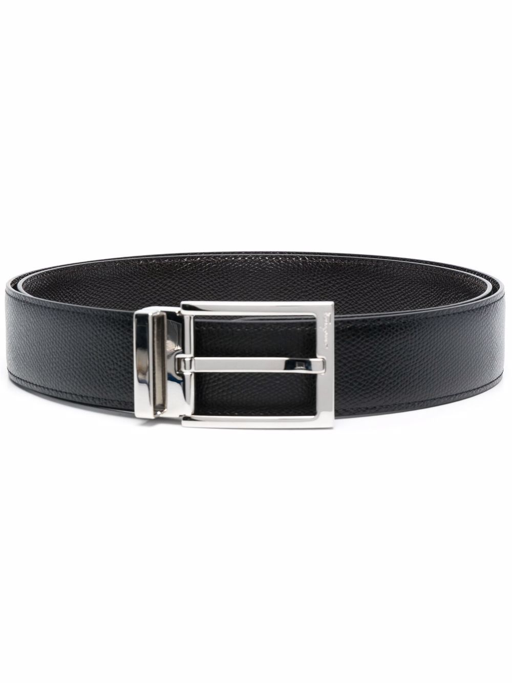 Ferragamo 长方形扣环双面腰带 - 黑色