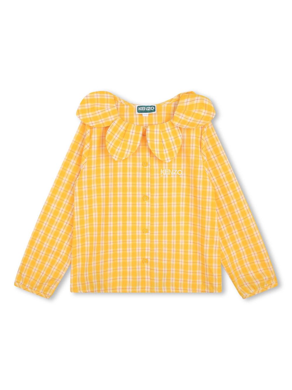 Kenzo Kids logo刺绣格纹衬衫 - 黄色