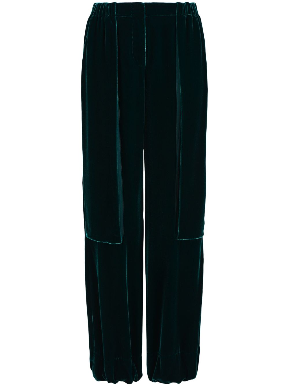 Giorgio Armani 松紧裤腰丝绒长裤 - 绿色