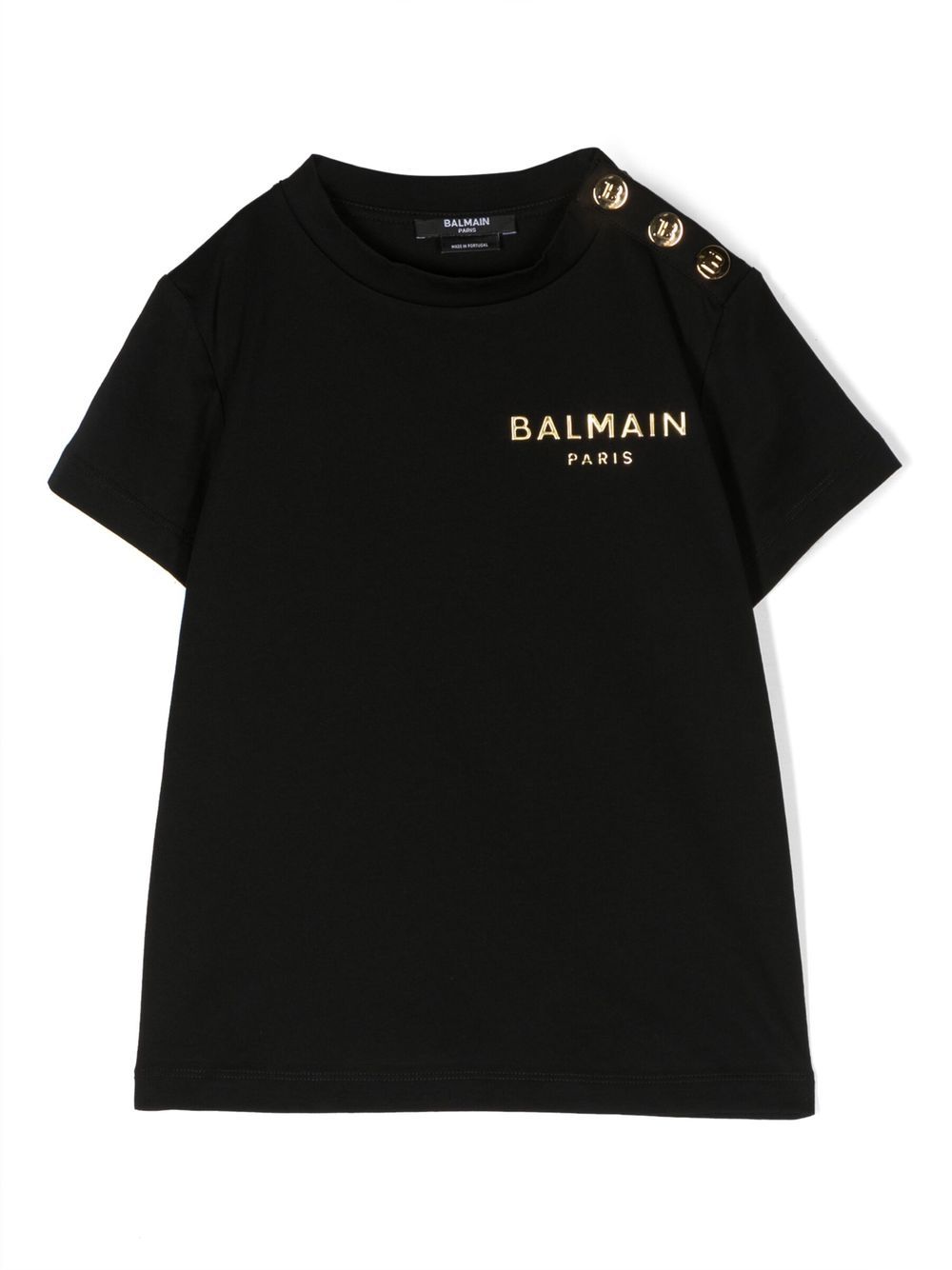Balmain Kids 胸处logo印花细节T恤 - 黑色