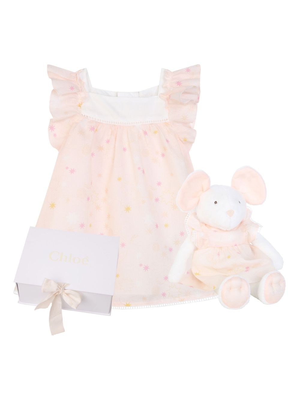 Chloé Kids 星星印花荷叶边连衣裙 - 中性色
