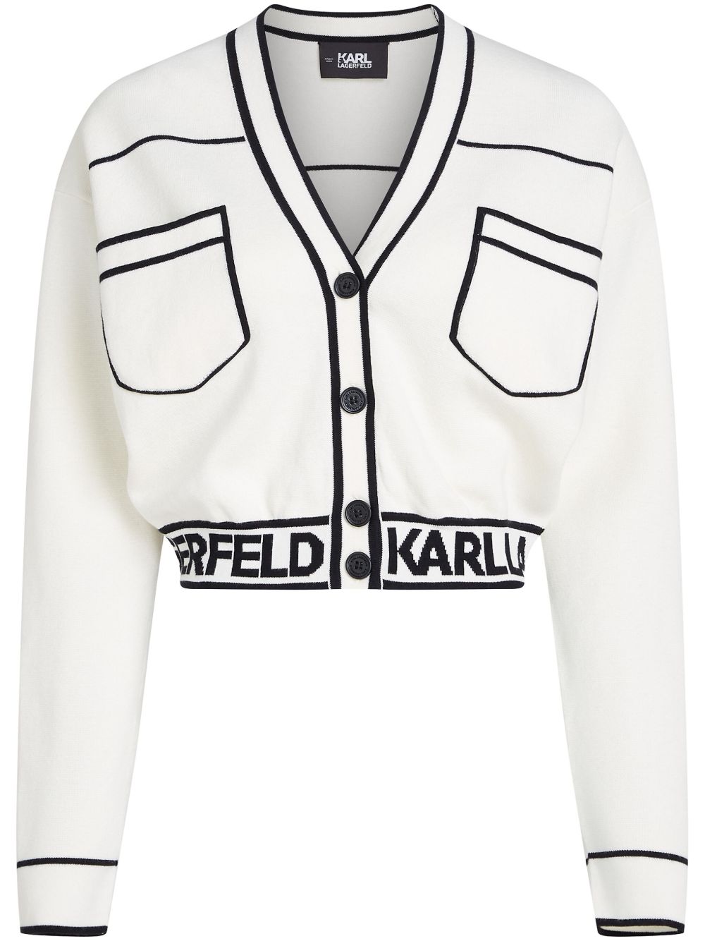 Karl Lagerfeld logo嵌花短款开衫 - 白色