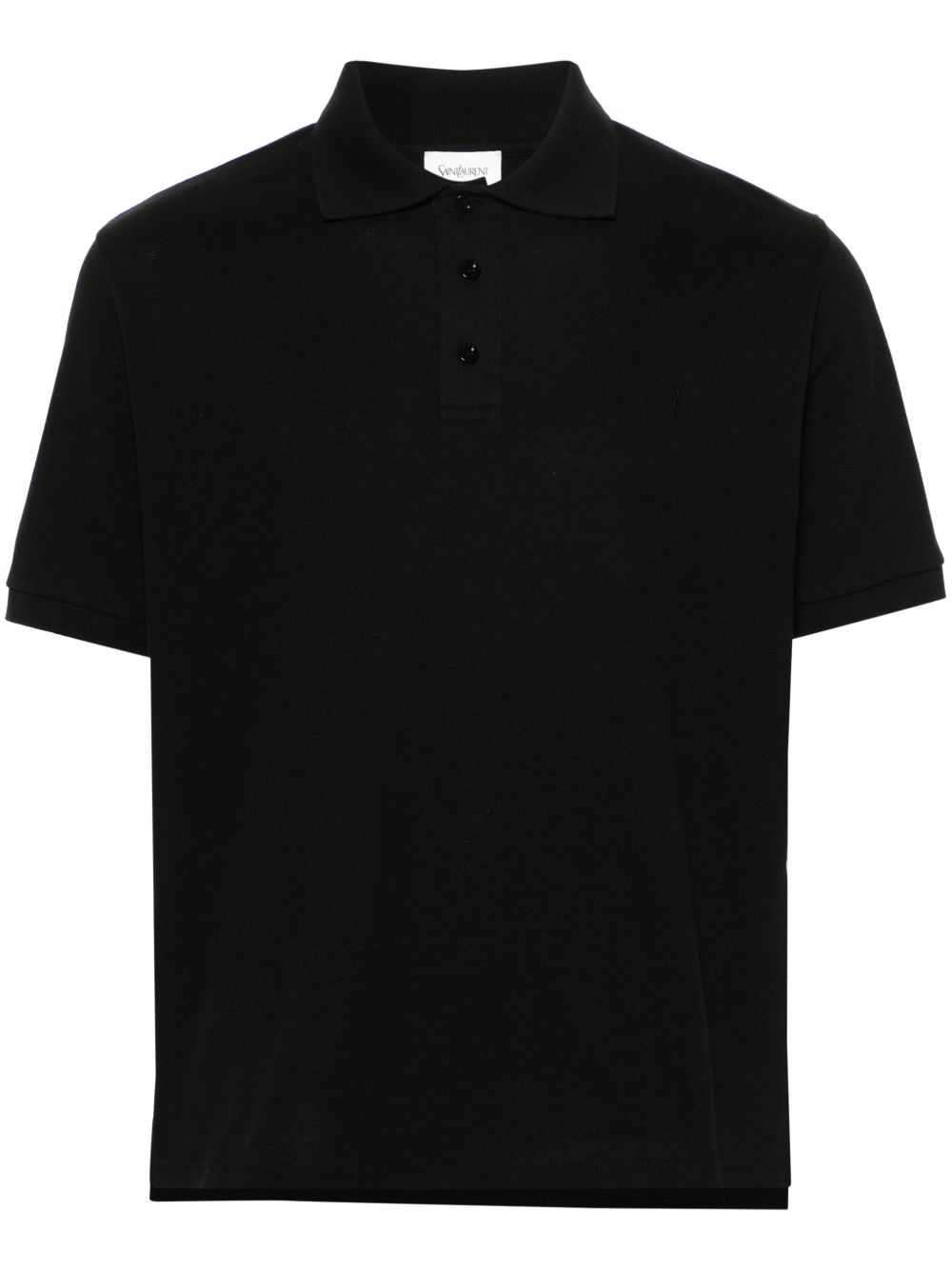 Saint Laurent Cassandre 刺绣珠地布polo衫 - 黑色