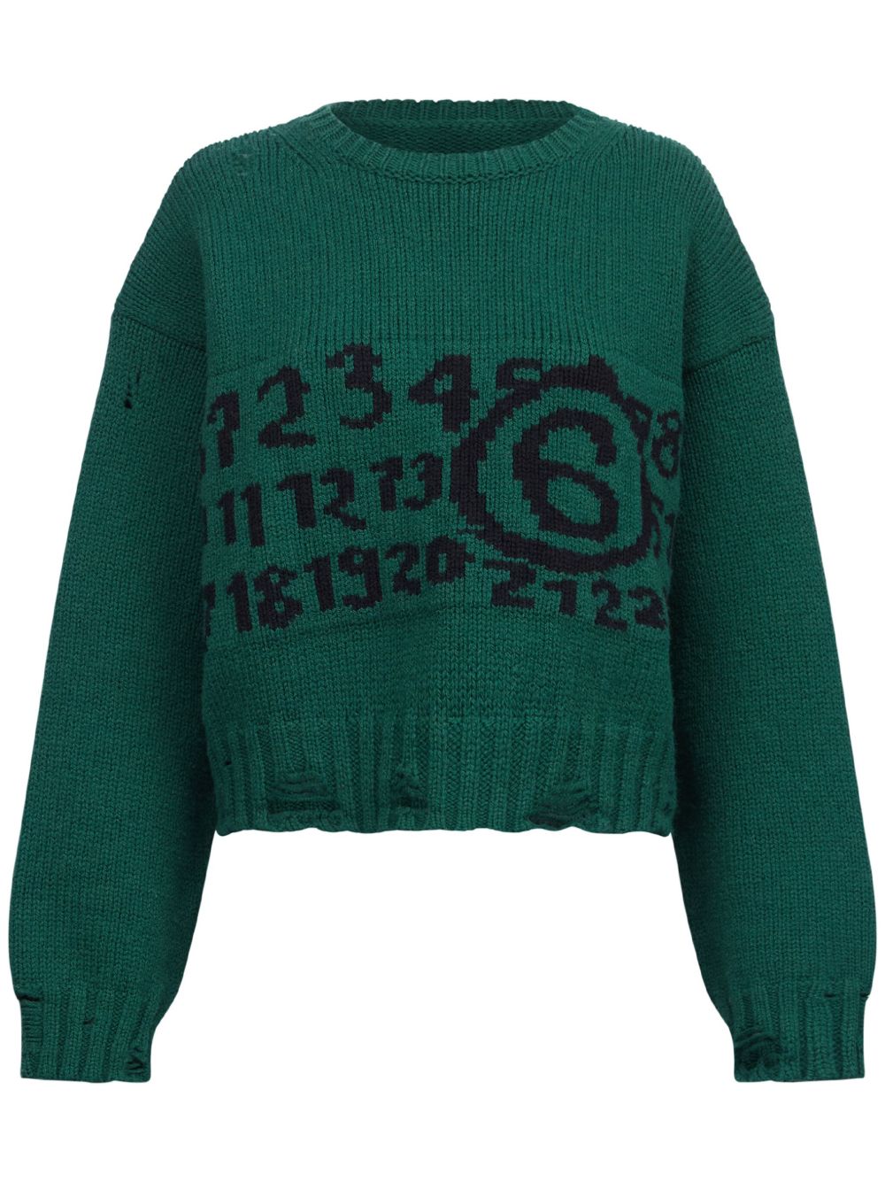 MM6 Maison Margiela logo嵌花仿旧效果毛衣 - 绿色