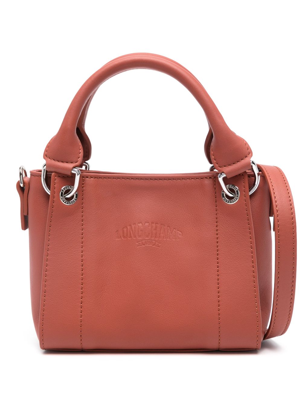 Longchamp 立体皮质迷你手提包 - 褐色