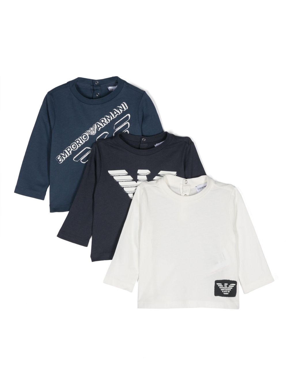Emporio Armani Kids logo印花棉T恤（三件装） - 蓝色