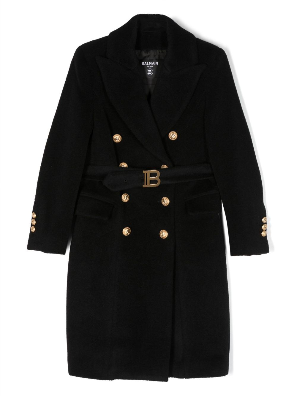 Balmain Kids 双排扣羊毛外套 - 黑色