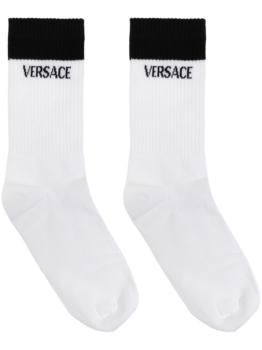 Versace logo嵌花针织袜 - 白色