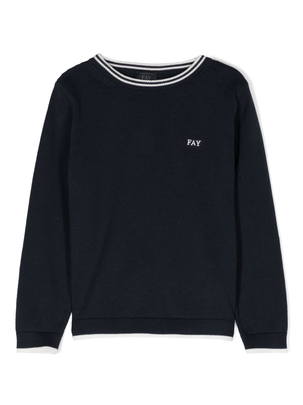 Fay Kids logo刺绣条纹边饰毛衣 - 蓝色