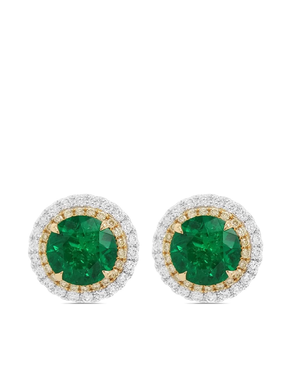 HYT Jewelry 18K白金钻石祖母绿宝石耳环 - 白色