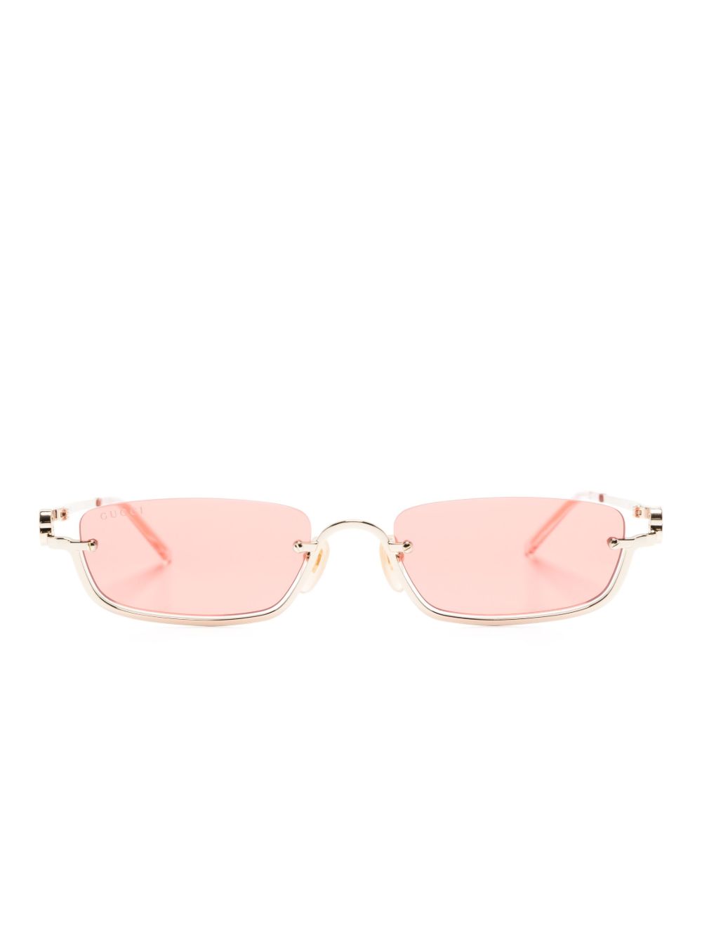 Gucci Eyewear 金属感矩形镜框太阳眼镜 - 金色