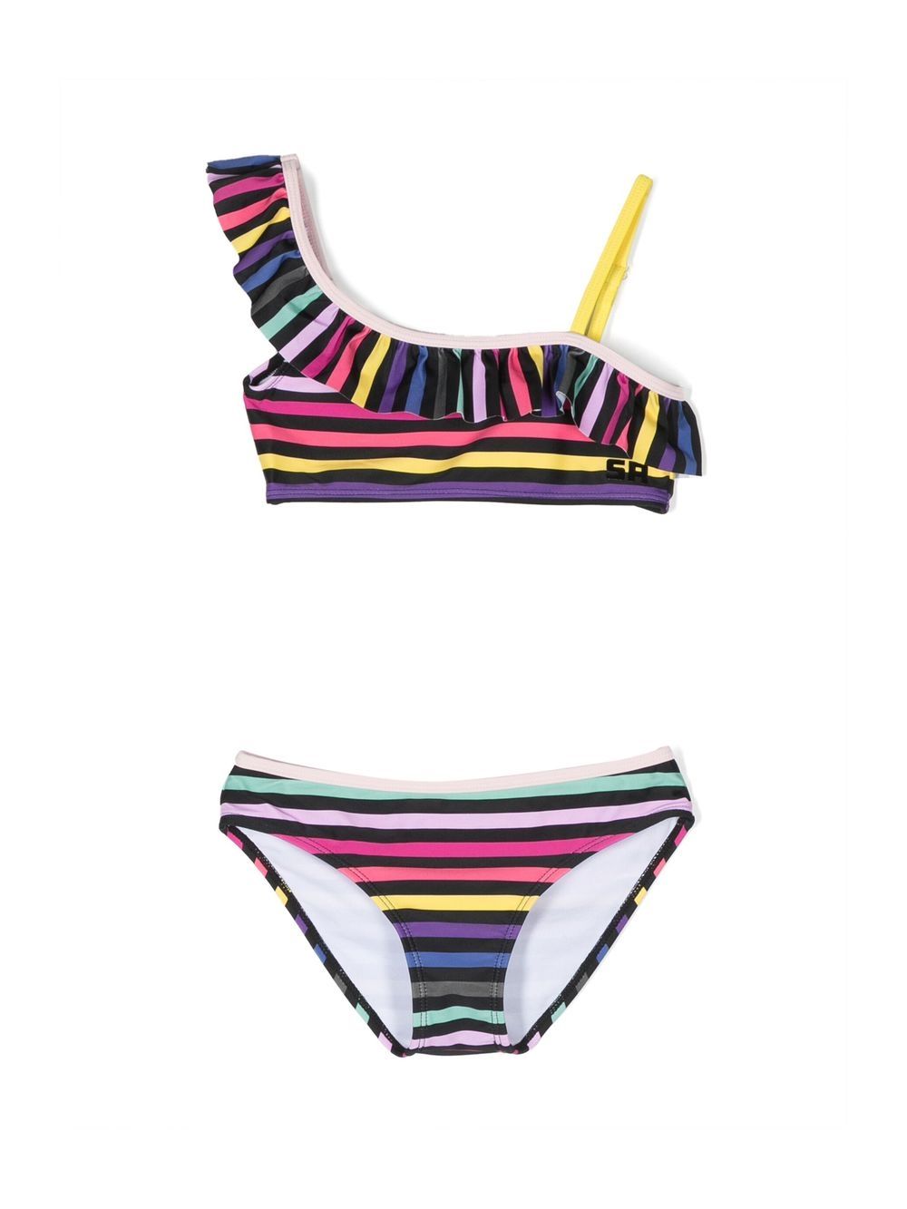 SONIA RYKIEL ENFANT 荷叶边细节拼色比基尼套装 - 黑色