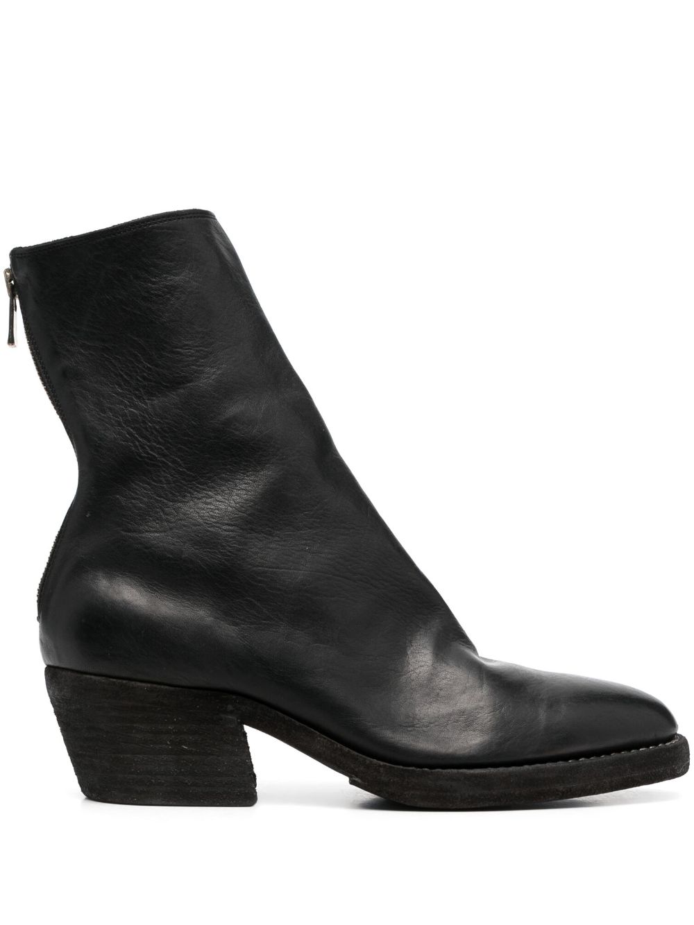 Guidi 拉链皮质短靴 - 黑色