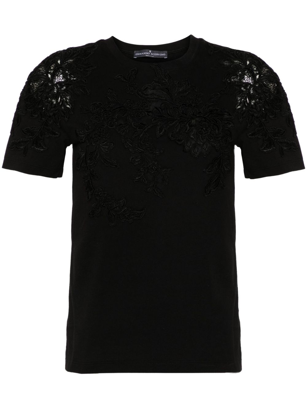 Ermanno Scervino 蕾丝贴花T恤 - 黑色