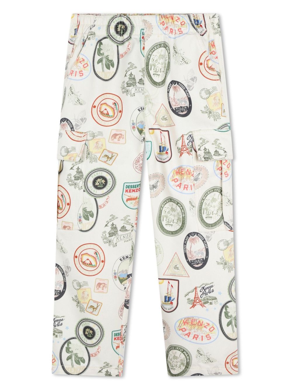 Kenzo Kids 标记印花棉工装裤 - 中性色