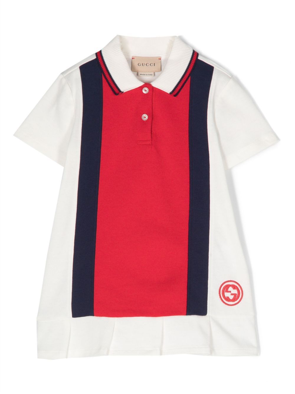 Gucci Kids 条纹织带棉连衣裙 - 白色