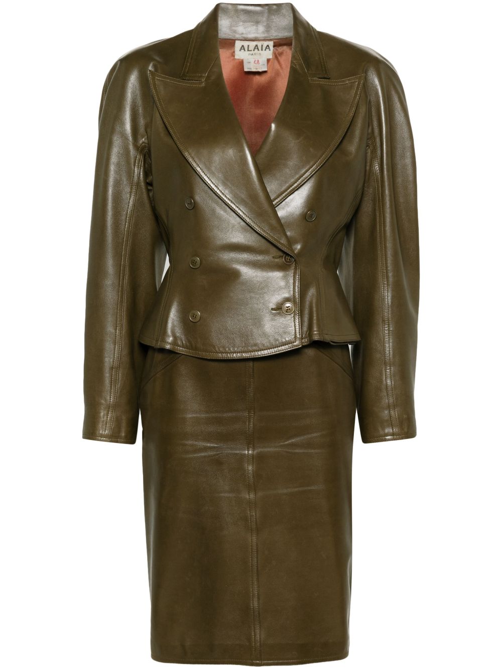 Alaïa Pre-Owned 束腰伞摆皮质西装套装（典藏款） - 绿色