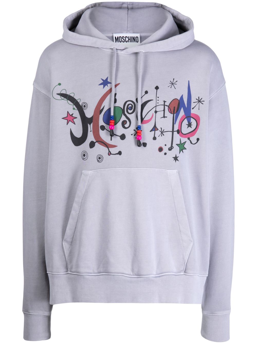 Moschino logo印花棉连帽衫 - 灰色
