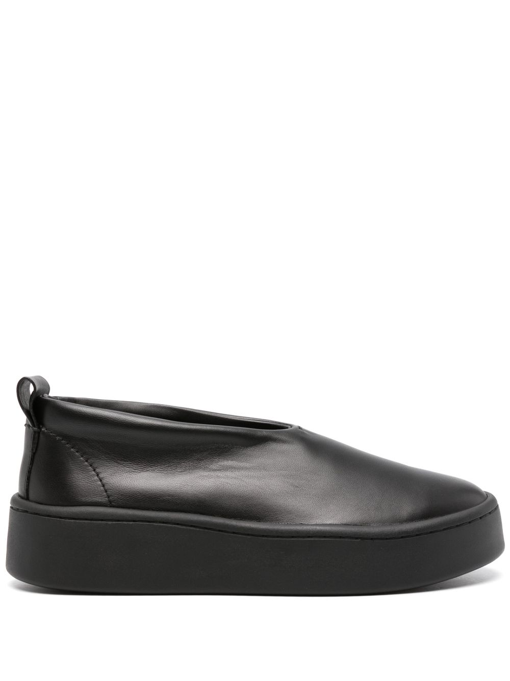 Jil Sander 圆头皮质乐福鞋 - 黑色