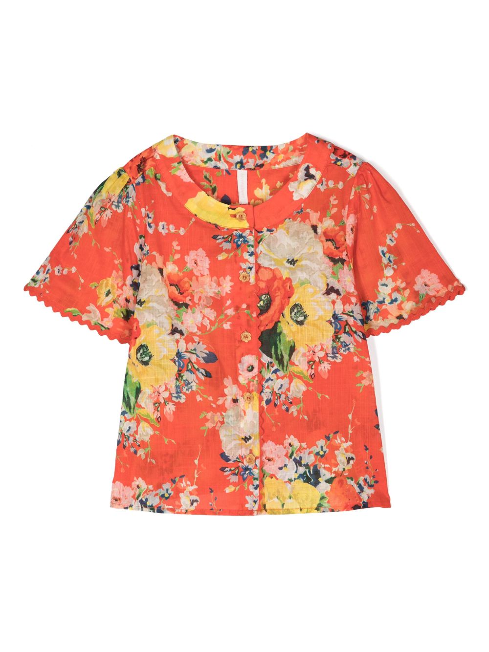 ZIMMERMANN Kids 花卉印花短袖衬衫 - 红色