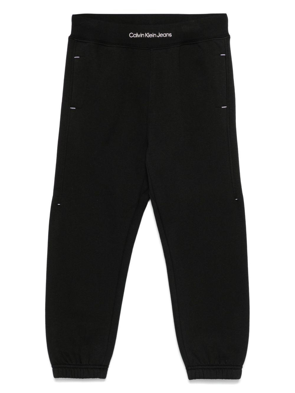 Calvin Klein Kids 平纹针织纹理运动裤 - 黑色