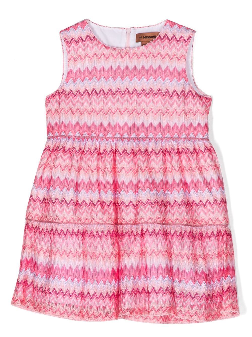 Missoni Kids Z 字形图案印花拼接连衣裙 - 粉色