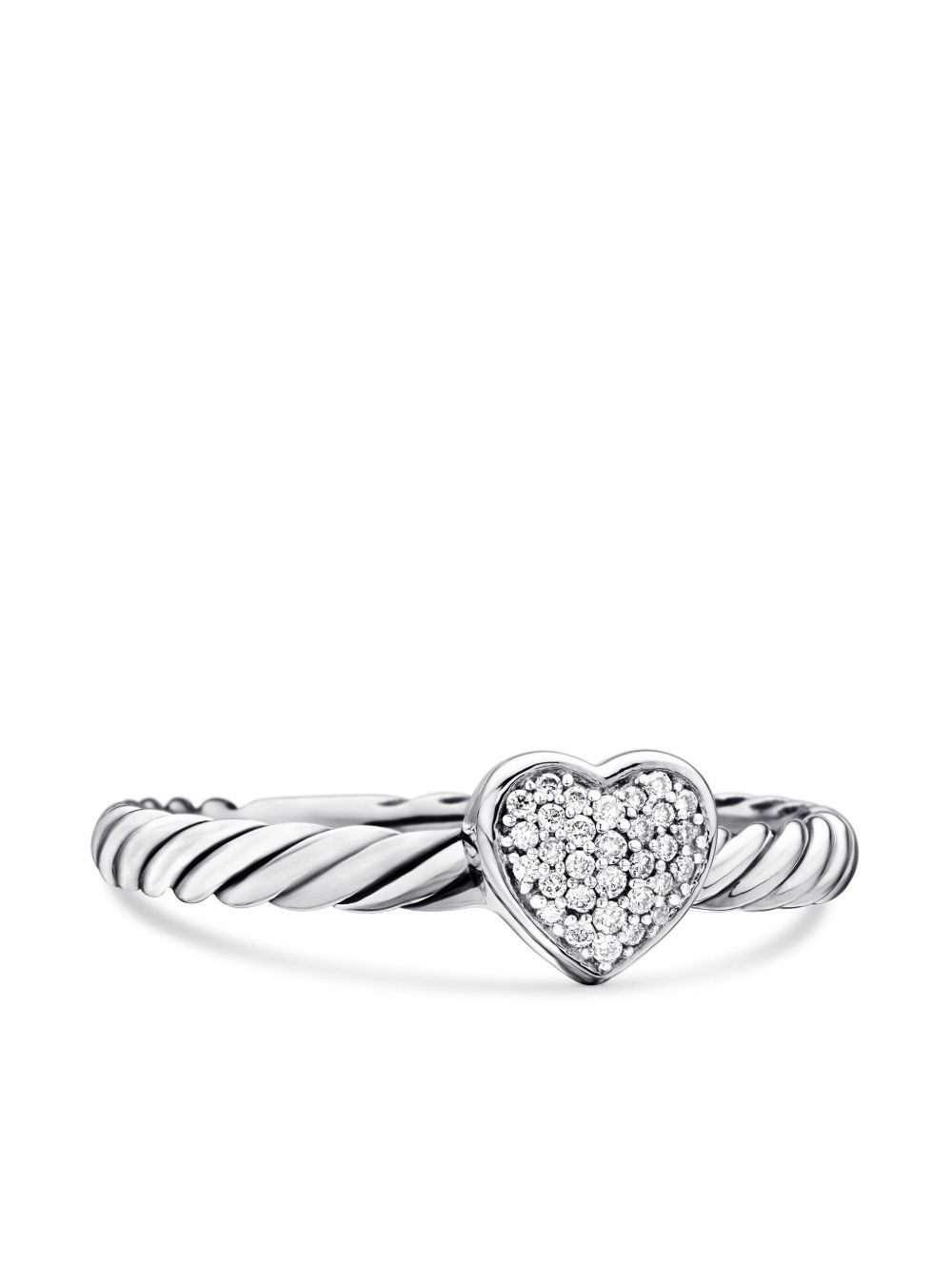 David Yurman 纯银 Cable Collectibles Heart Stack 钻石戒指 - 银色