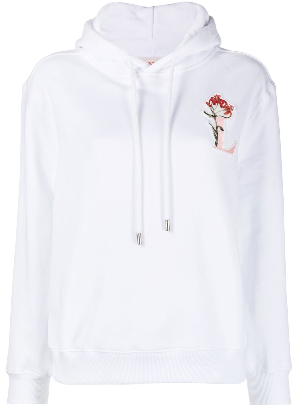 Lanvin logo刺绣抽绳连帽衫 - 白色
