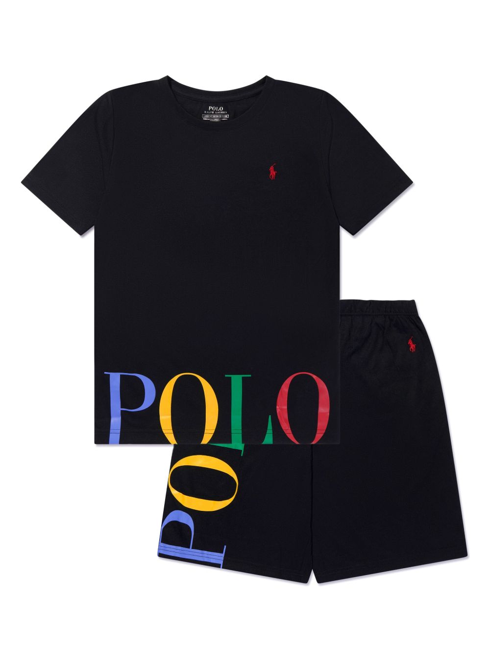 POLO RALPH LAUREN KIDS logo印花棉短裤套装 - 黑色