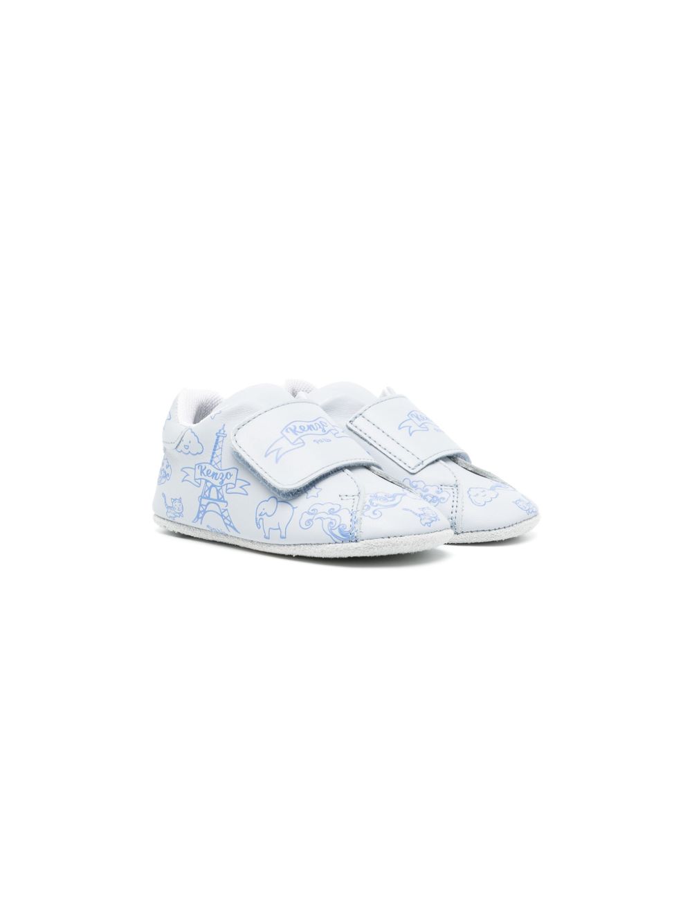 Kenzo Kids 草图印花皮质运动鞋 - 蓝色
