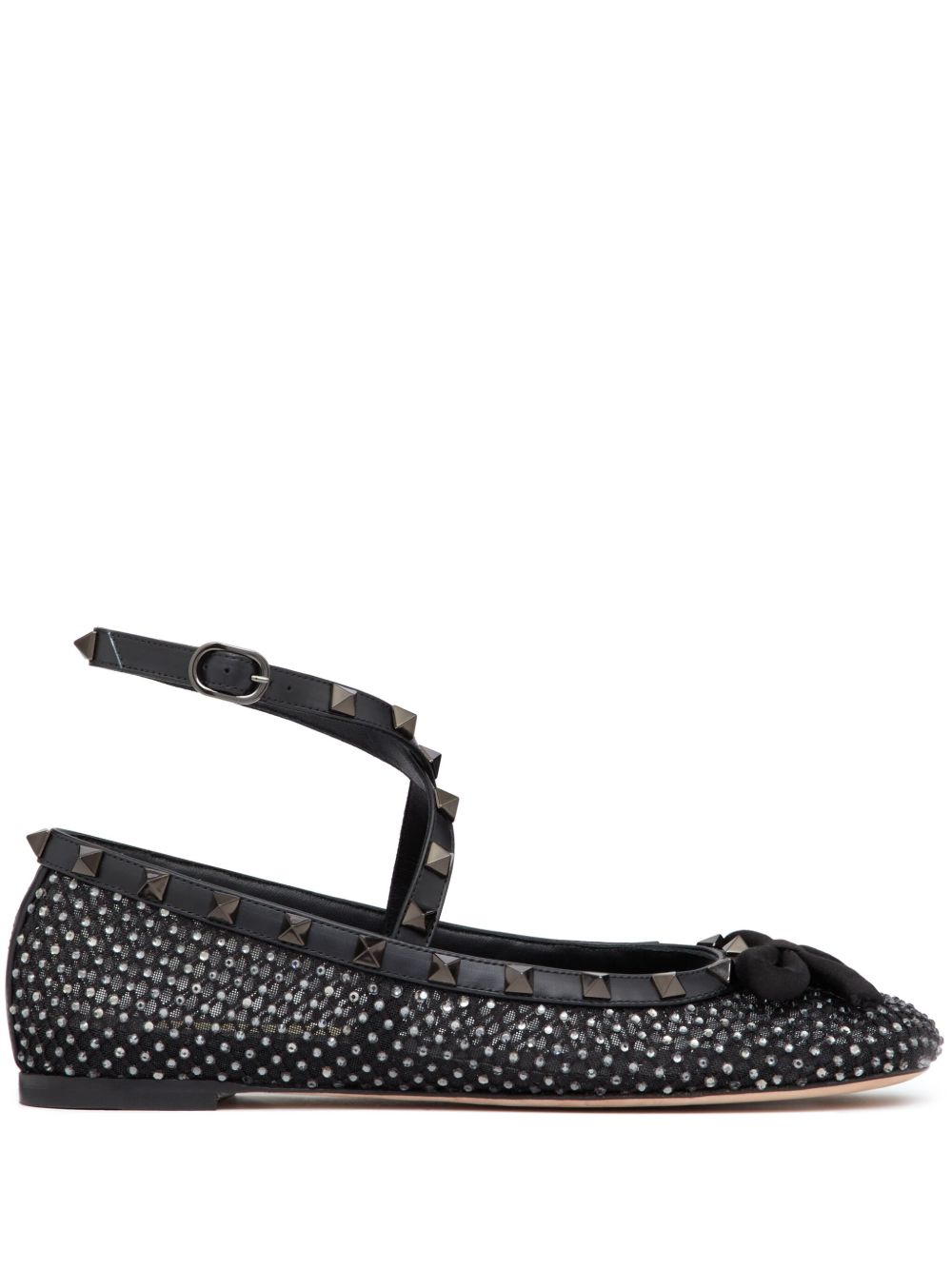 Valentino Garavani Rockstud 水钻缀饰芭蕾平底鞋 - 黑色