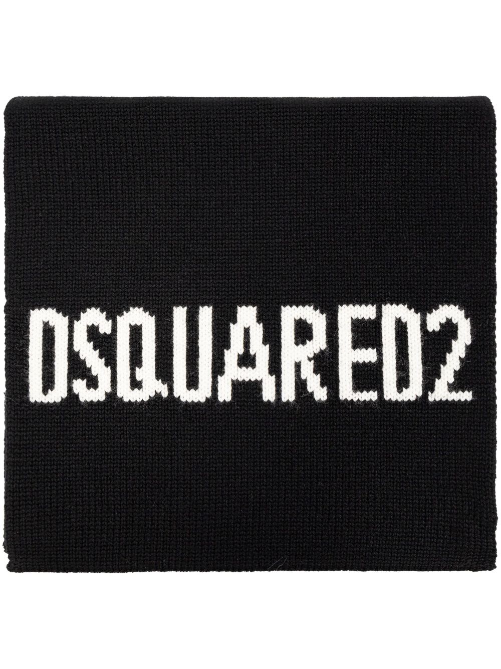 DSQUARED2 logo嵌花针织羊毛围巾 - 黑色