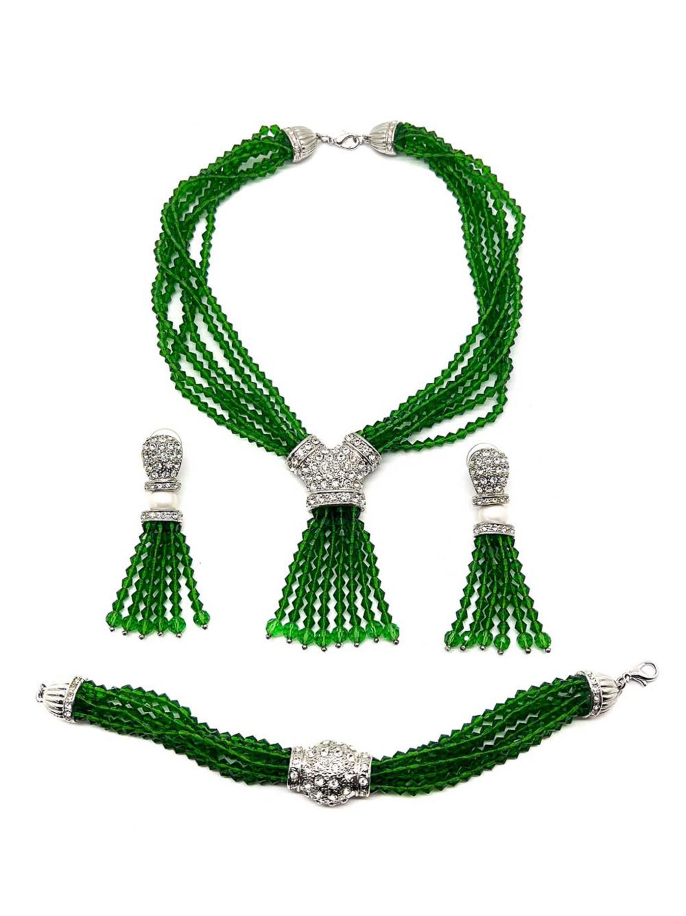 Jennifer Gibson Jewellery Torsade 项链、耳环和手链套装（1990年代典藏款） - 绿色